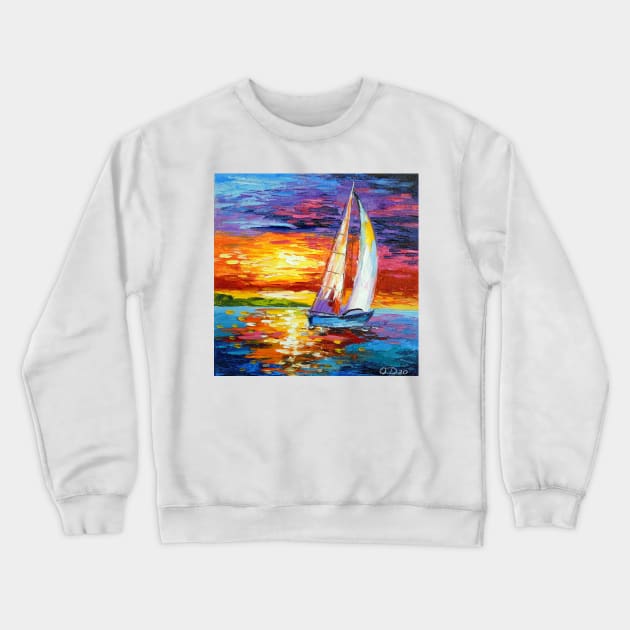 Sailboat in the sea Crewneck Sweatshirt by OLHADARCHUKART